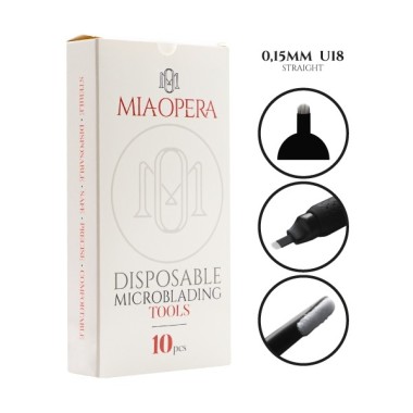 18 Microaghi a U - 0,15mm - Attacco Dritto - 10 pz - Manipolo da Microblading MiaOpera