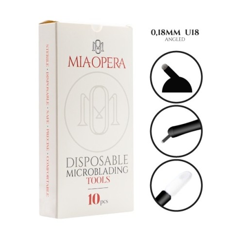 18 Microaghi a U - 0,18mm - 45° Angolati - 10 pz - Manipolo da Microblading MiaOpera