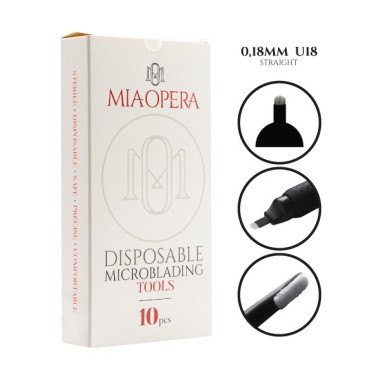 18 Microaghi a U - 0,18mm - Attacco Dritto - 10 pz - Manipolo da Microblading MiaOpera