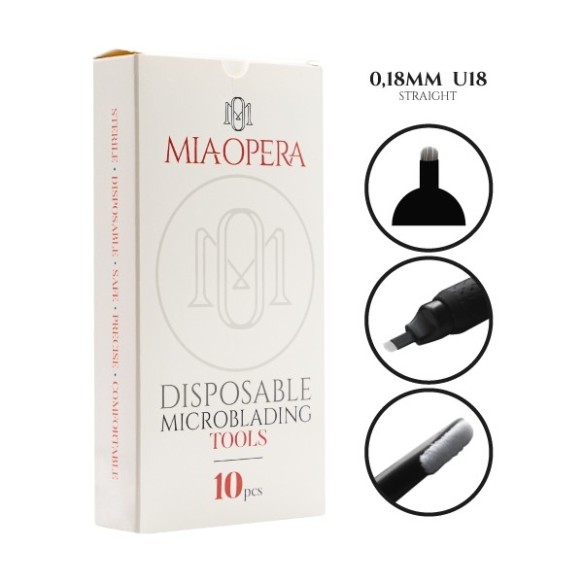 18 Microaghi a U - 0,18mm - Attacco Dritto - 10 pz - Manipolo da Microblading MiaOpera