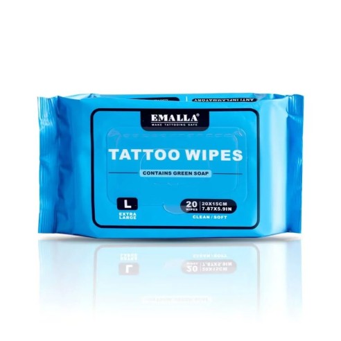 EMALLA Green Soap Wipes - 20x15cm - Tattoo Wipes w/ Green Soap - 20pz.