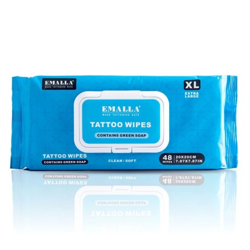EMALLA Green Soap Wipes - 20x20cm - Tattoo Wipes w/ Green Soap - 48pz.