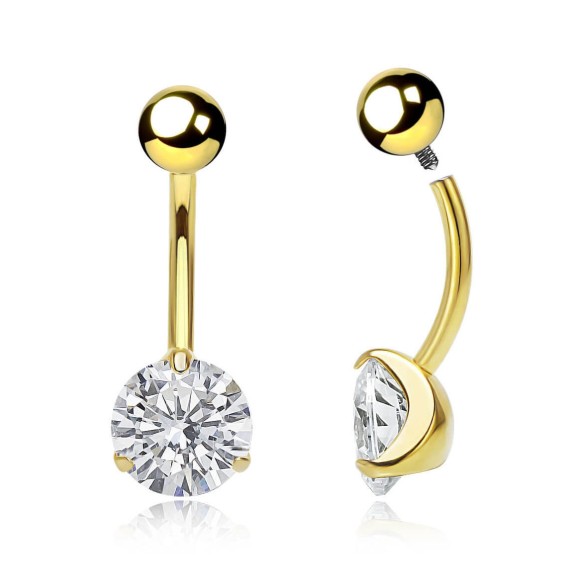 Banana Ombelico in Titanio G23 ASTM F136 Oro PVD con Zirconia – Filettatura Interna