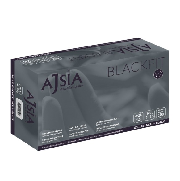 Guanti in Nitrile Neri Certificati CE - Senza Polvere - BLACKFIT - 100pz.