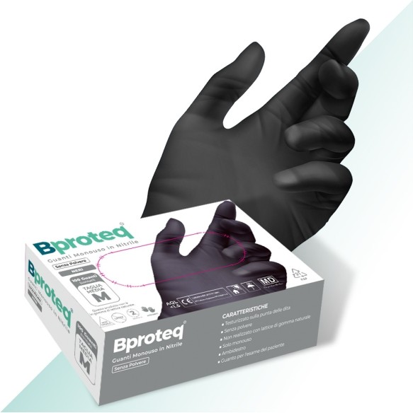 Guanti in Nitrile Neri Certificati CE - Senza Polvere - Bproteq - 100pz.