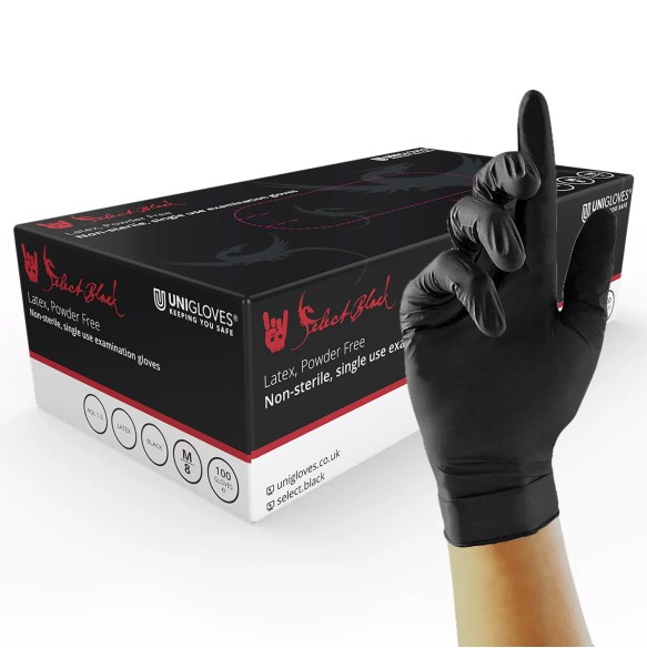 Guanti Unigloves SELECT BLACK LATEX in Lattice - Qualità Premium - 100pz.