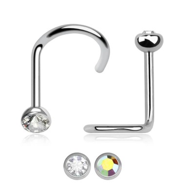 Piercing Naso Nose Screw in Acciaio Inox 316L con Cristallo Incastonato