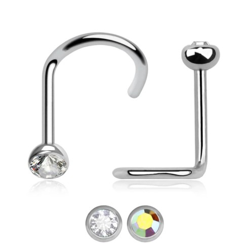 Piercing Naso Nose Screw in Acciaio Inox 316L con Cristallo Incastonato