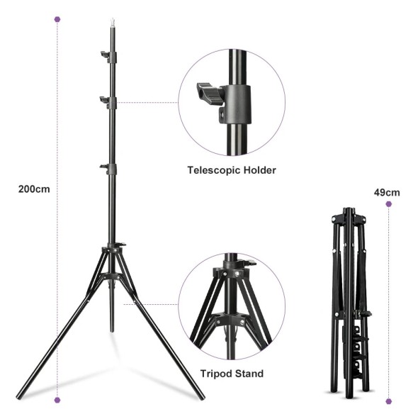 Lampada LED Doppio Braccio 45 W con Treppiede e Supporto Smartphone