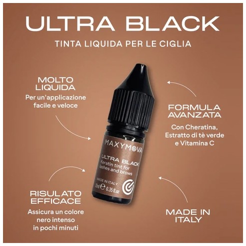 ULTRA BLACK - Tinta Liquida con Cheratina per Ciglia e Sopracciglia MAXYMOVA - 10ml