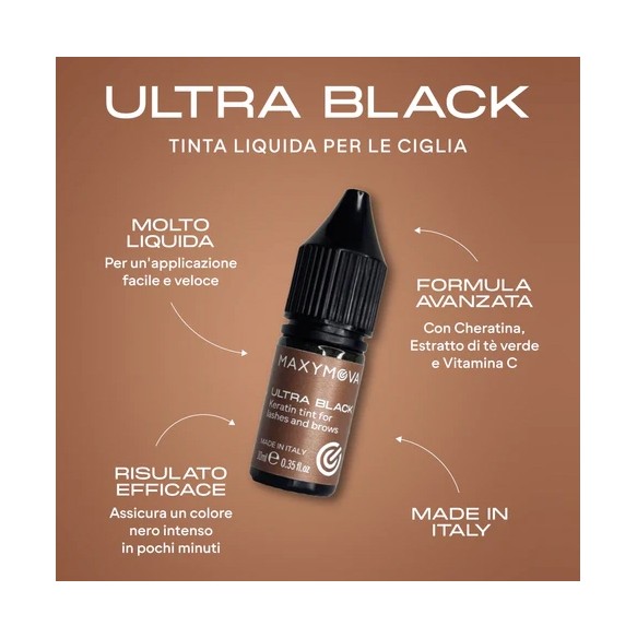 ULTRA BLACK - Tinta Liquida con Cheratina per Ciglia e Sopracciglia MAXYMOVA - 10ml
