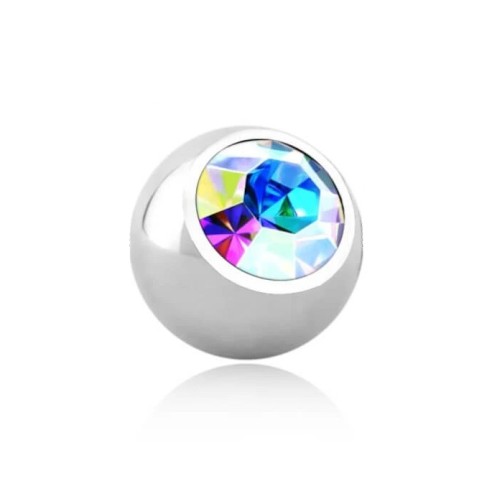 Terminale Pallina Filettata in Acciaio Inox 316L con Cristallo per Piercing
