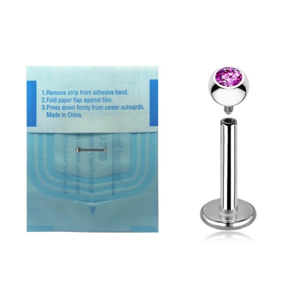 Labret STERILE in Titanio G23 ASTM F136 con Cristallo Incastonato – Filettatura Interna