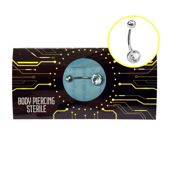 Banana Ombelico STERILE in Acciaio Inox 316L con Doppio Cristallo