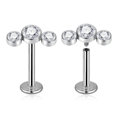 Labret in Titanio G23 ASTM F136 con Terminale a Tre Cristalli - Filettatura Interna