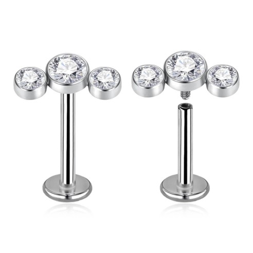 Labret in Titanio G23 ASTM F136 con Terminale a Tre Cristalli - Filettatura Interna