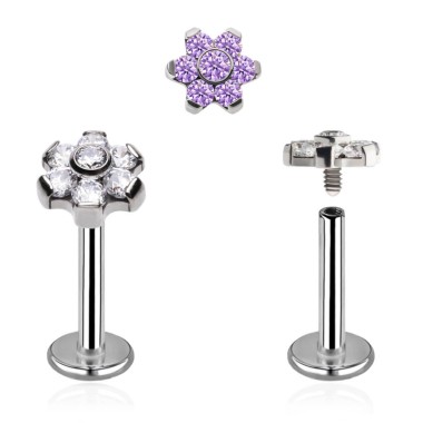 Labret in Titanio G23 ASTM F136 con Terminale Fiore di Zirconie - Filettatura Interna