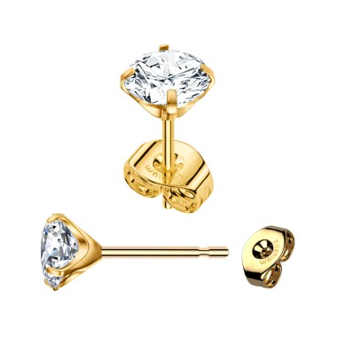 Orecchini Ear Stud in Titanio ASTM F136 Oro PVD con Zirconia - Coppia