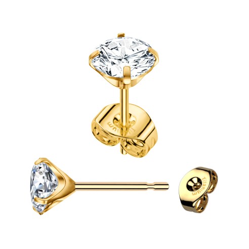 Orecchini Ear Stud in Titanio ASTM F136 Oro PVD con Zirconia - Coppia