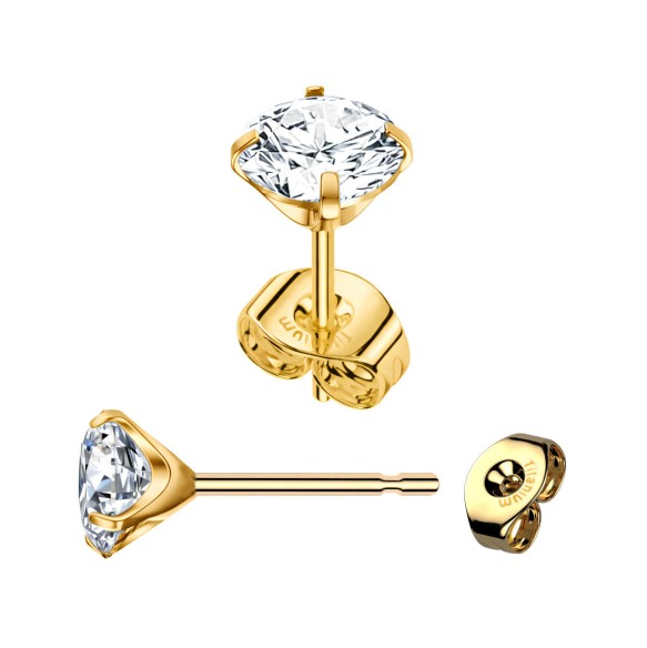 Orecchini Ear Stud in Titanio ASTM F136 Oro PVD con Zirconia - Coppia