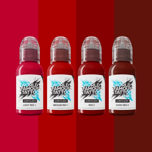 SHADES OF RED Collection - World Famous Limitless - 4 × 30 ml - Colori Tattoo REACH