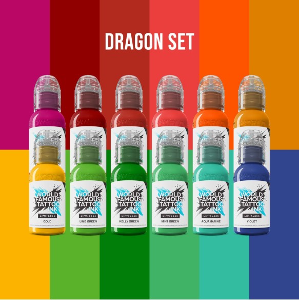 DRAGON Set - World Famous Limitless - 12 × 30 ml - Colori Tattoo REACH